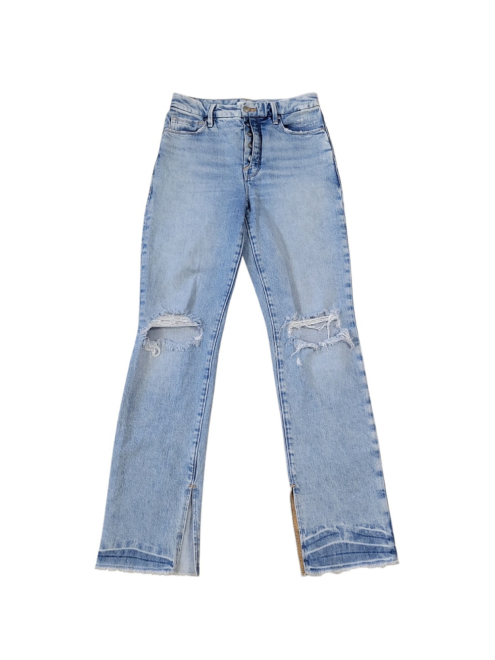 GOOD AMERICAN Distressed Women's Straight-Leg Button-Fly Jeans 2/26 Waist 28